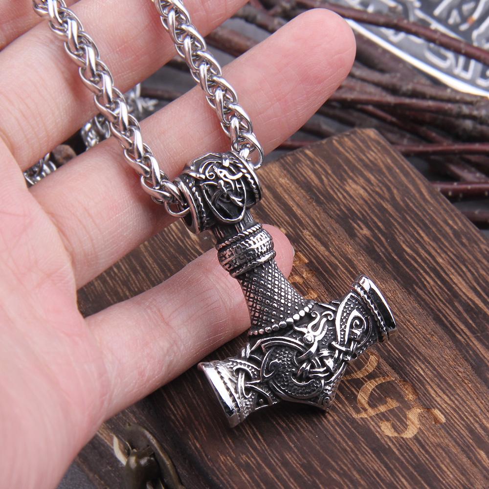 Viking Thor's Hammer Necklace - Stainless Steel Thor’s Hammer – Norse Mjolnir Pendant – Handmade