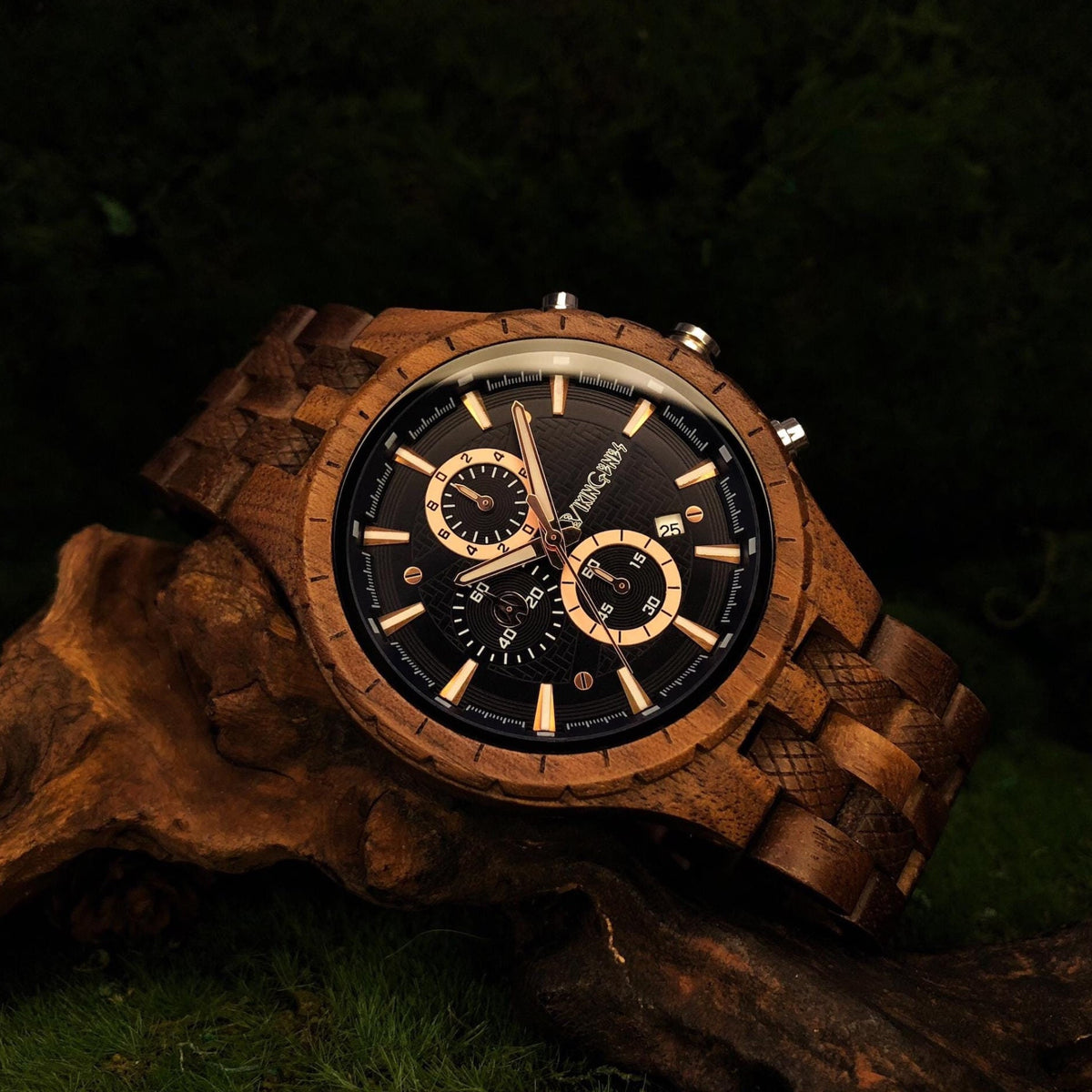 Viking Leather Accessory - Viking Compass Watch, Wooden Engraved, Groomsmen Gift, Personalized