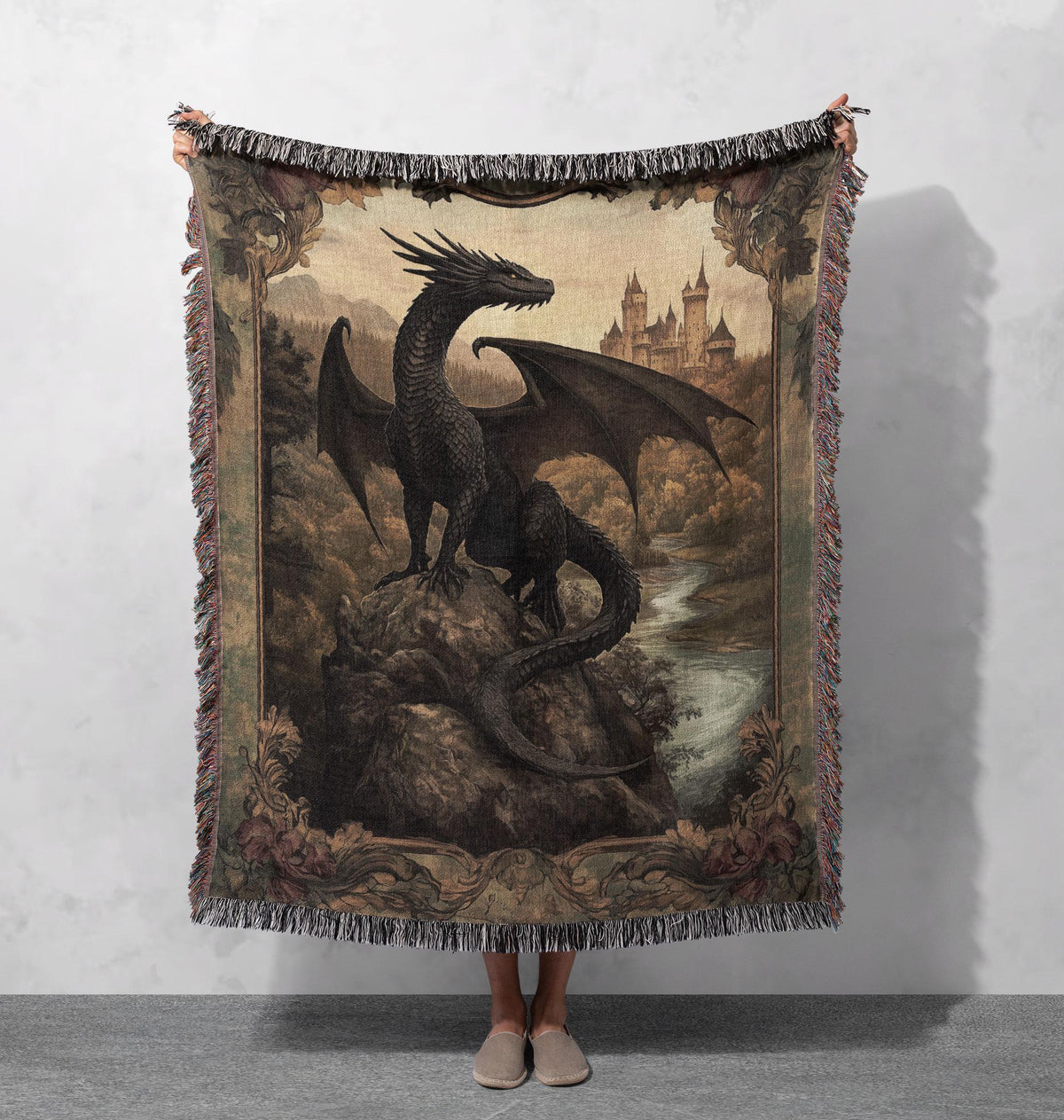 Viking Longship Blanket - Viking Longship Woven Blanket, Norse Storm Sea Tapestry, Dragon Boat