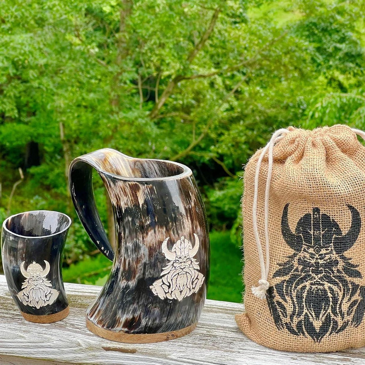 Viking Thor's Hammer Mug - Viking horn-Norse symbol engraved Horn Mugs - Vegvisir, Thor's Hammer