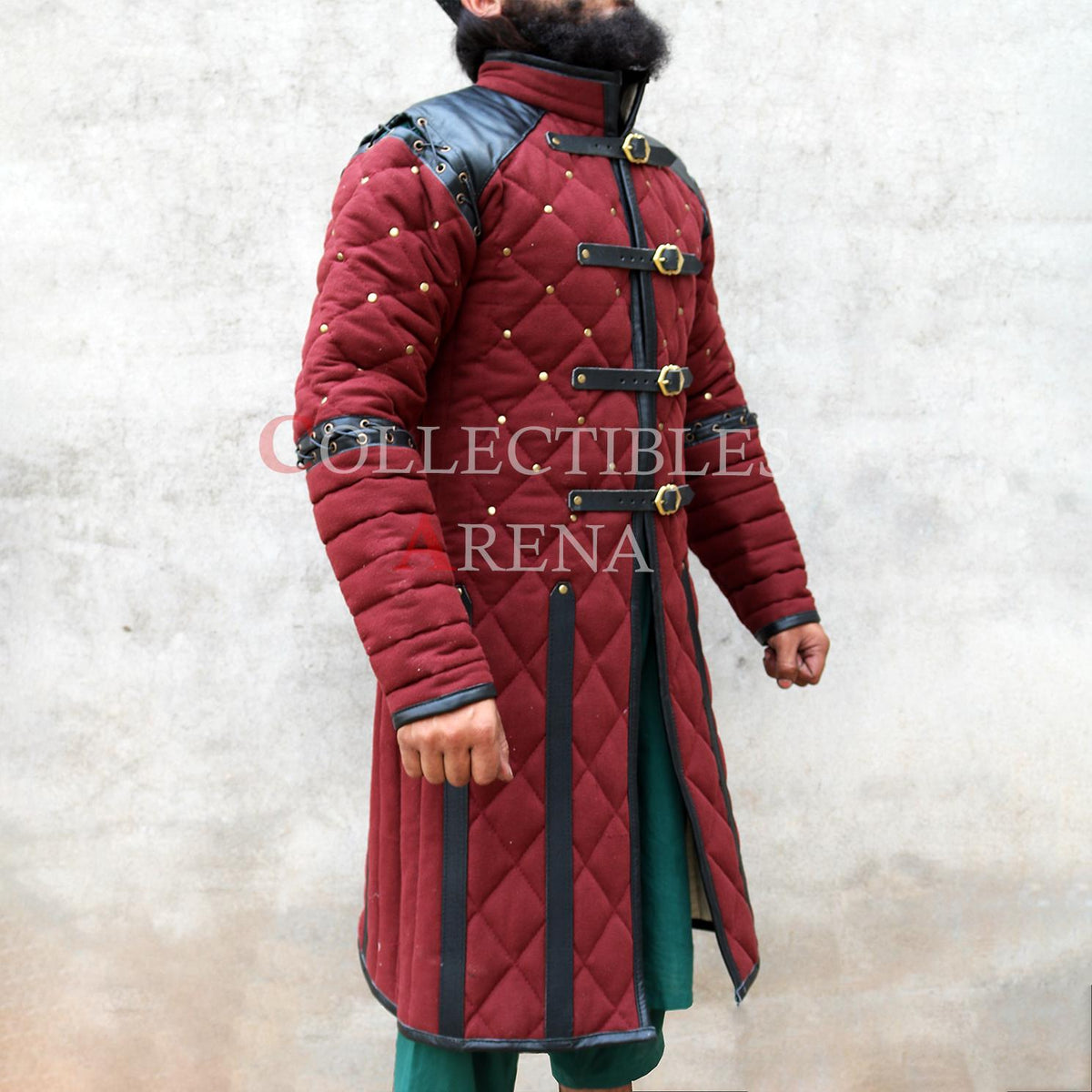 Viking Costume & LARP - Medieval Viking Gambeson with Leather Reinforcement for Ren Faire