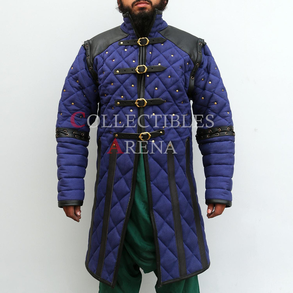 Viking Costume & LARP - Medieval Viking Gambeson with Leather Reinforcement for Ren Faire