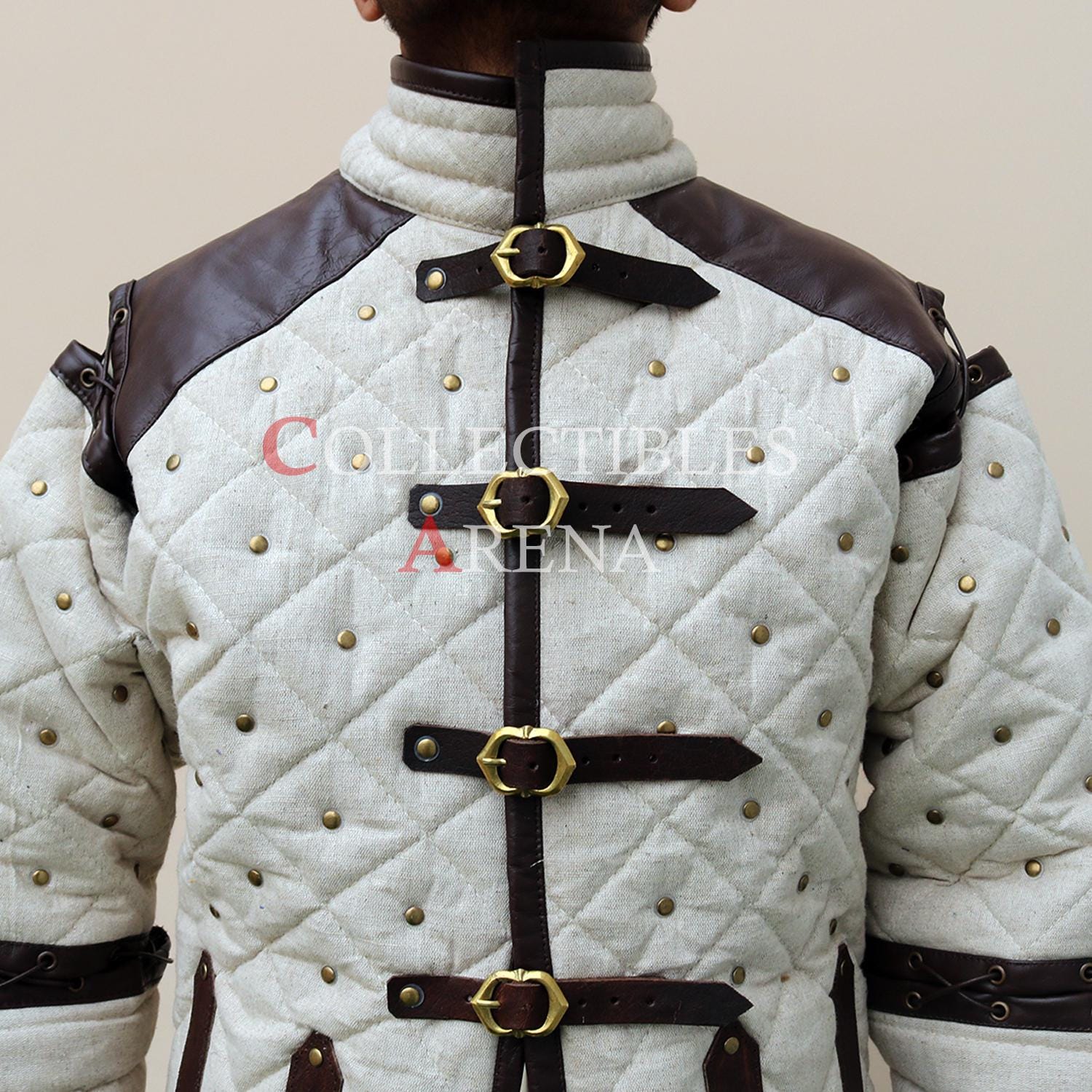 Viking Costume & LARP - Medieval Viking Gambeson with Leather Reinforcement for Ren Faire