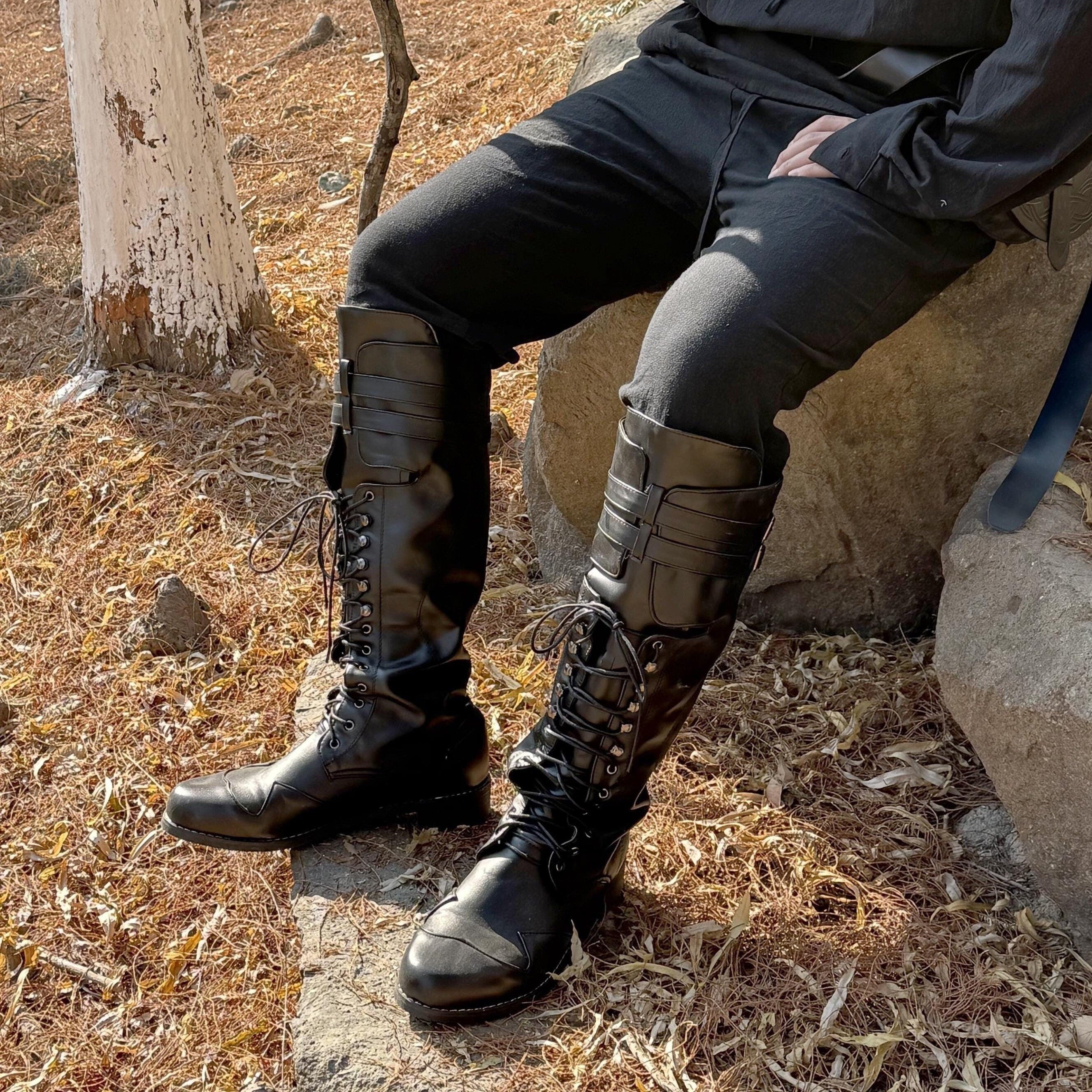 Viking Boots - Medieval Knee High Leather Boots – Renaissance Boots, LARP Footwear, Viking Boots