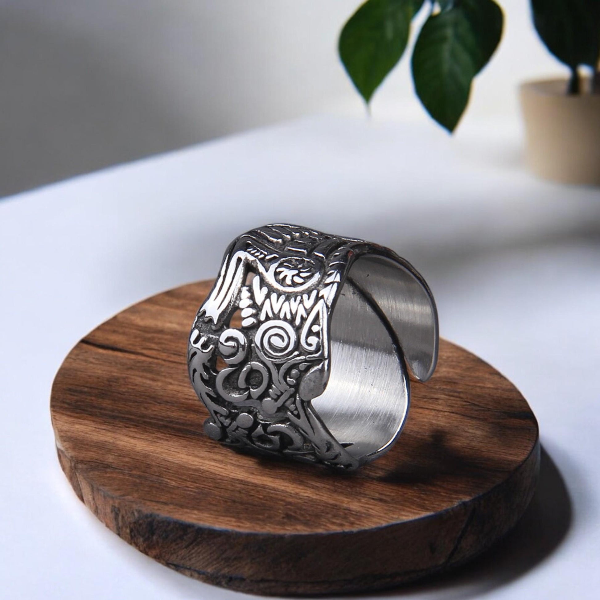 Viking Raven Ring with Runes