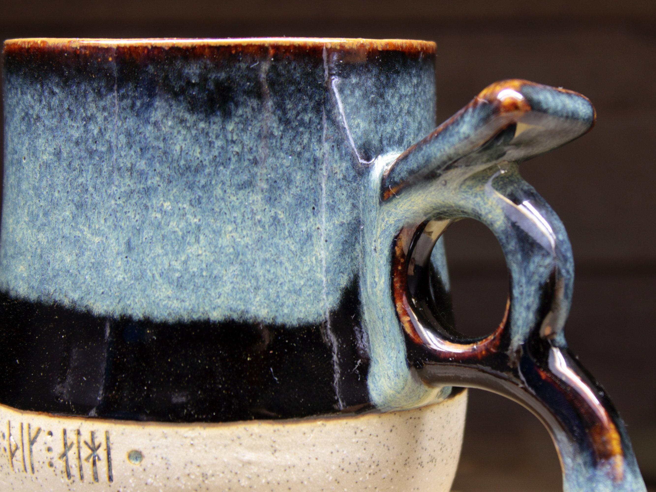 Viking Mug - Handmade Viking mug with runic inscriptions about the Norse gods, Norwegian style