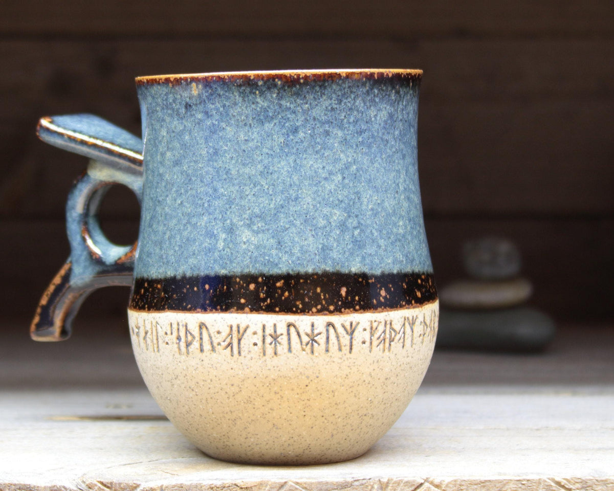 Viking Mug - Handmade Viking mug with runic inscriptions about the Norse gods, Norwegian style