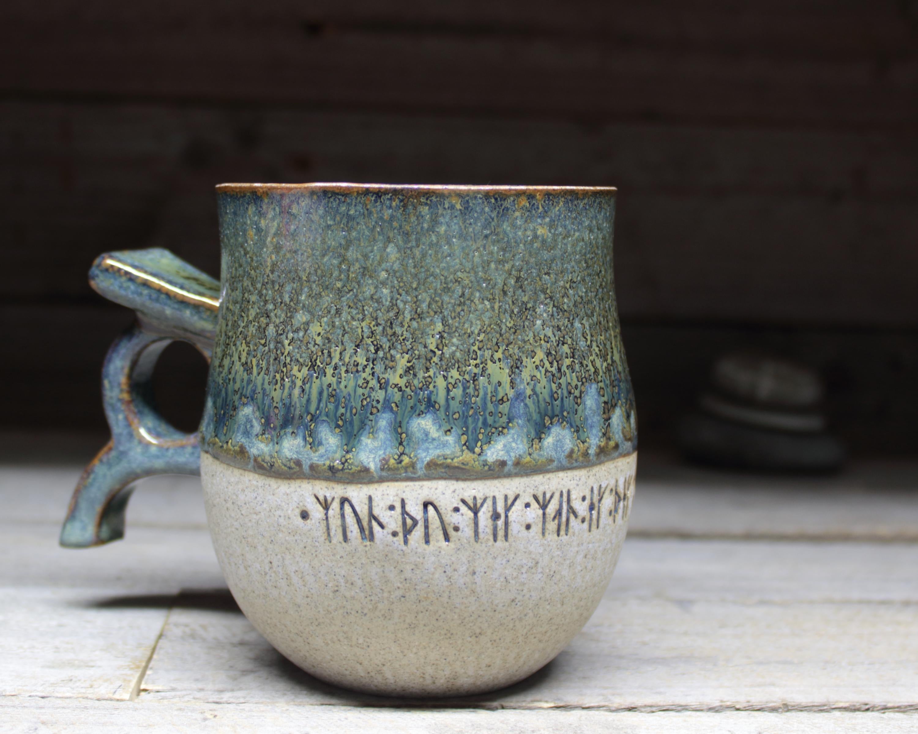 Viking Rune Mug - Large Viking Mug + 'I love you', 'Beloved kiss me' or the Viking Love Poem in