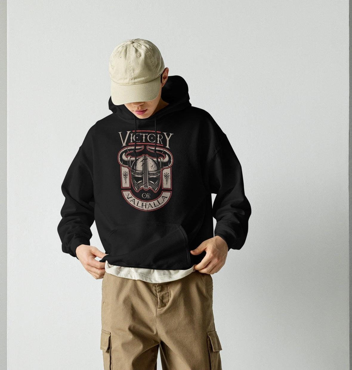 Viking Valhalla Hoodie - Victory Or Valhalla - Distressed American Viking Skull Hoodie: Patriotic