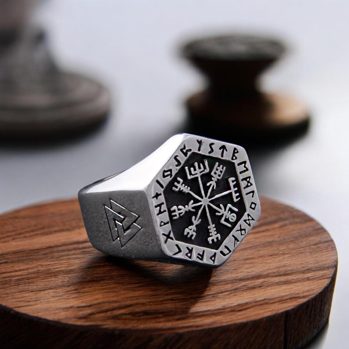 Viking Rune Ring - Ancient Viking Ring For Men - Nordic Runes Ring, Black Viking Norse Ring