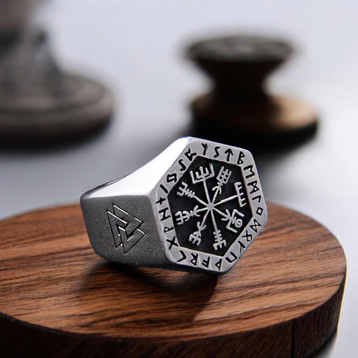 Viking Rune Ring - Viking's Rune Protection Ring, Sterling Silver Dragon of Sword Multi Symbolic