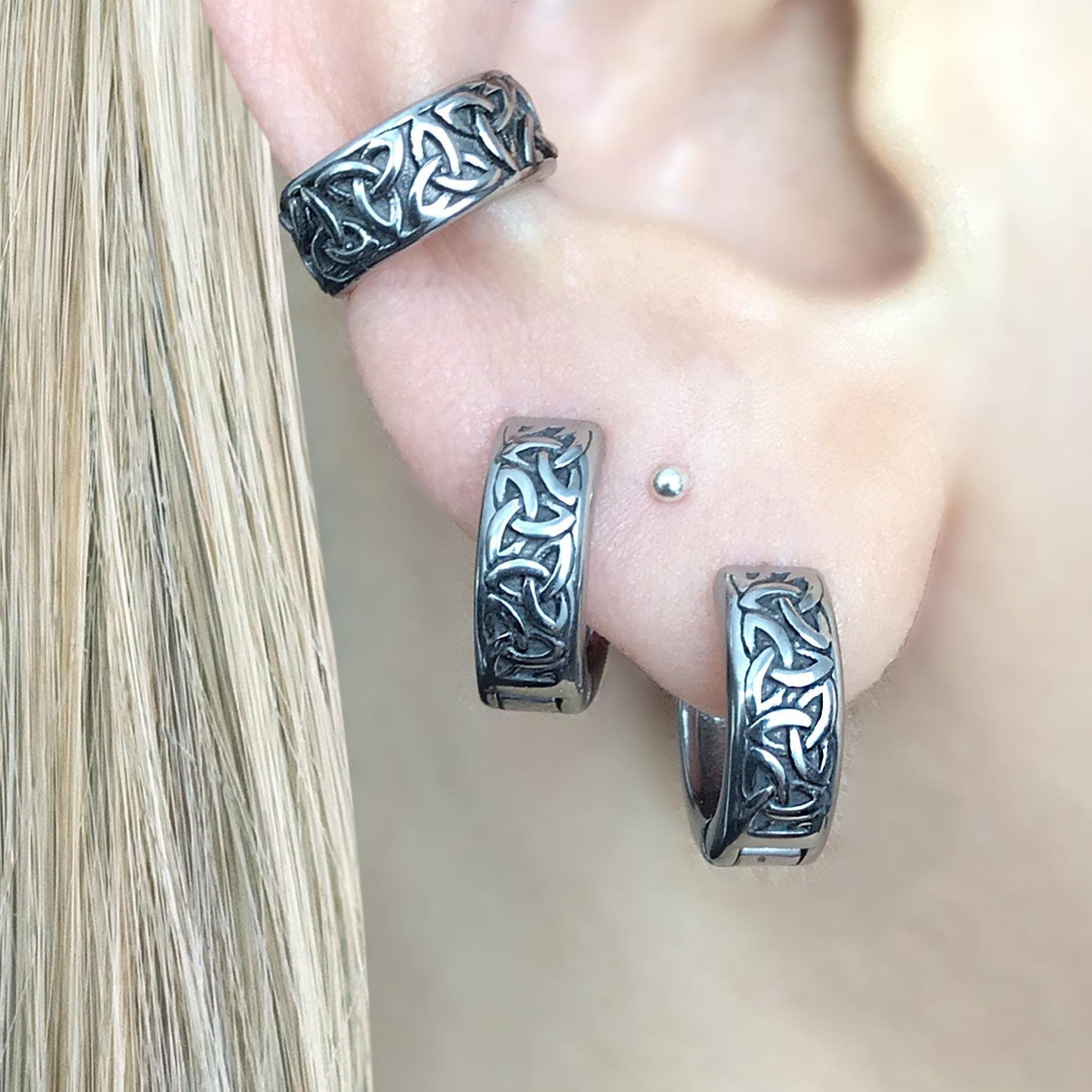 Viking Jewelry Accessory - Celtic braid hoop earrings, 8mm and 11 mm hoops, Viking earrings