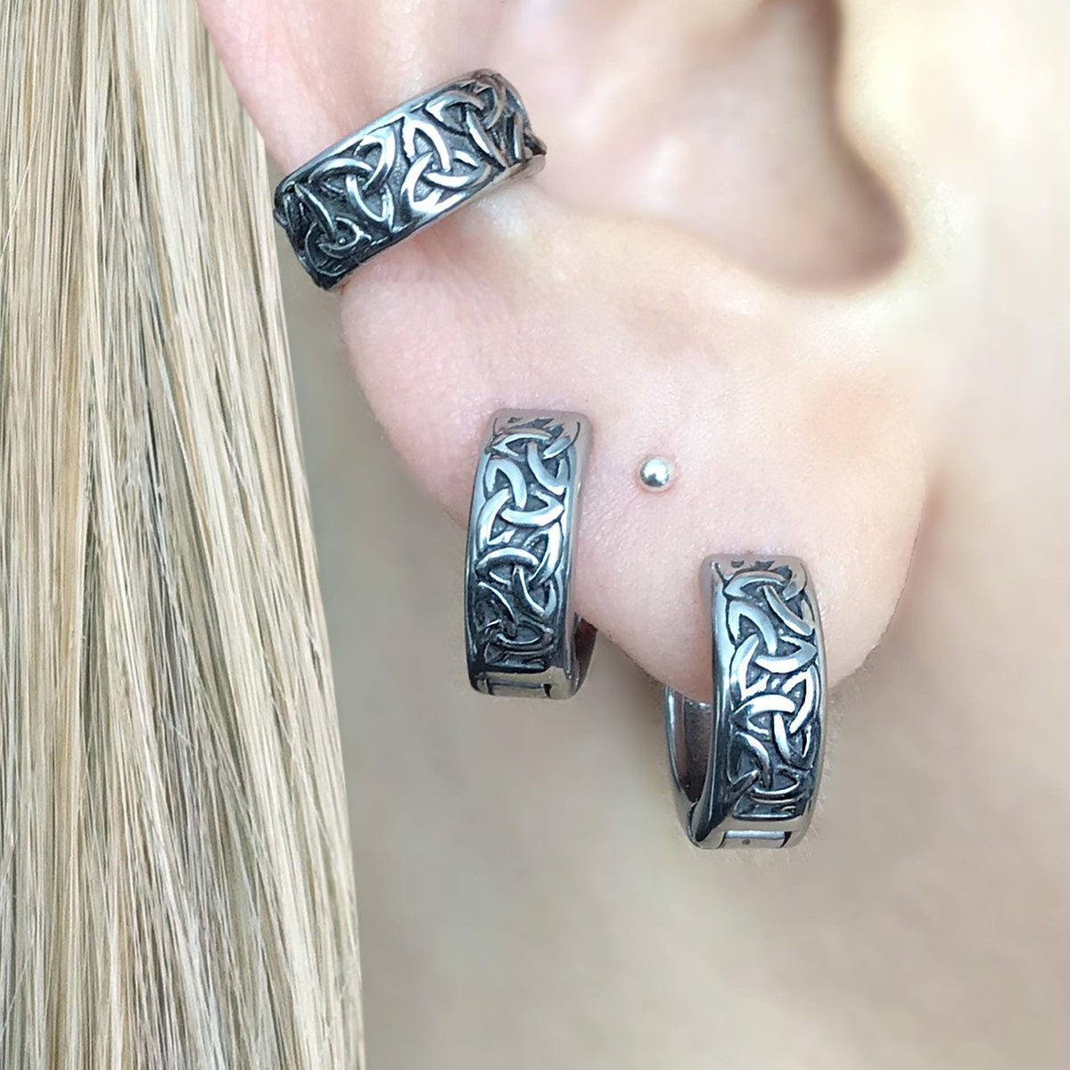 Viking Jewelry Accessory - Celtic braid hoop earrings, 8mm and 11 mm hoops, Viking earrings