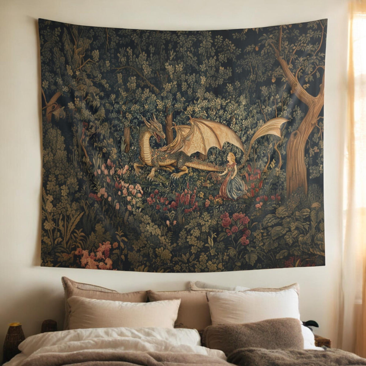 Viking Raven Blanket - Viking Longship Tapestry Wall Hanging Norse Raven Fjord Wall Art Large Wall