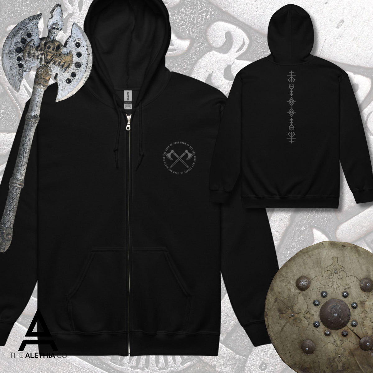 Viking Hoodie - Viking Axe Zip Up Hoodie, Norse Warrior Quote, Unisex Motivational Jacket