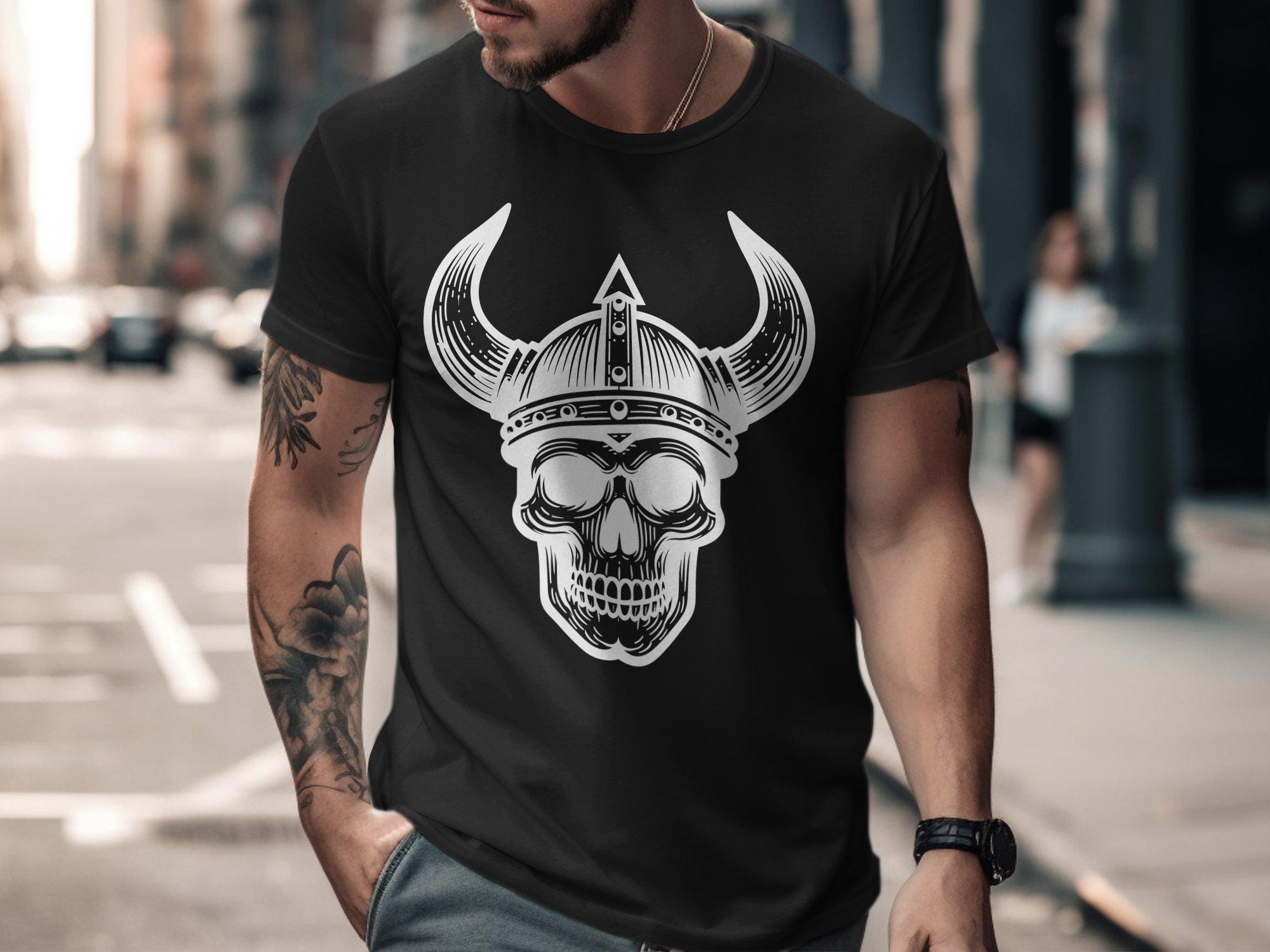 Viking T-Shirt - Berserker Skull Viking Helmet No Mercy T-shirt, Norse Warrior Design