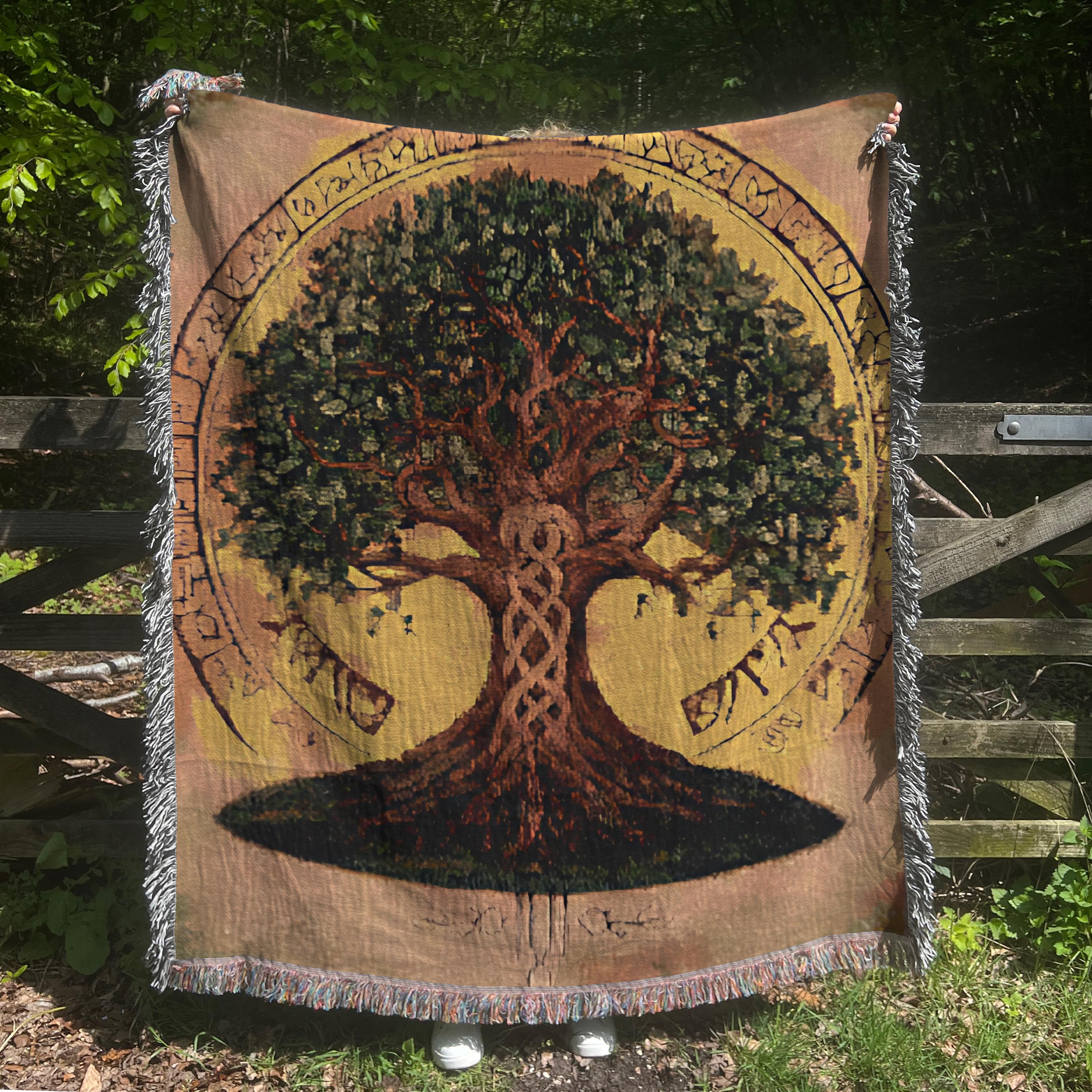 Viking Yggdrasil Tree of Life Blanket - Yggdrasil Woven Blanket, Norse Mythology Tapestry, Viking