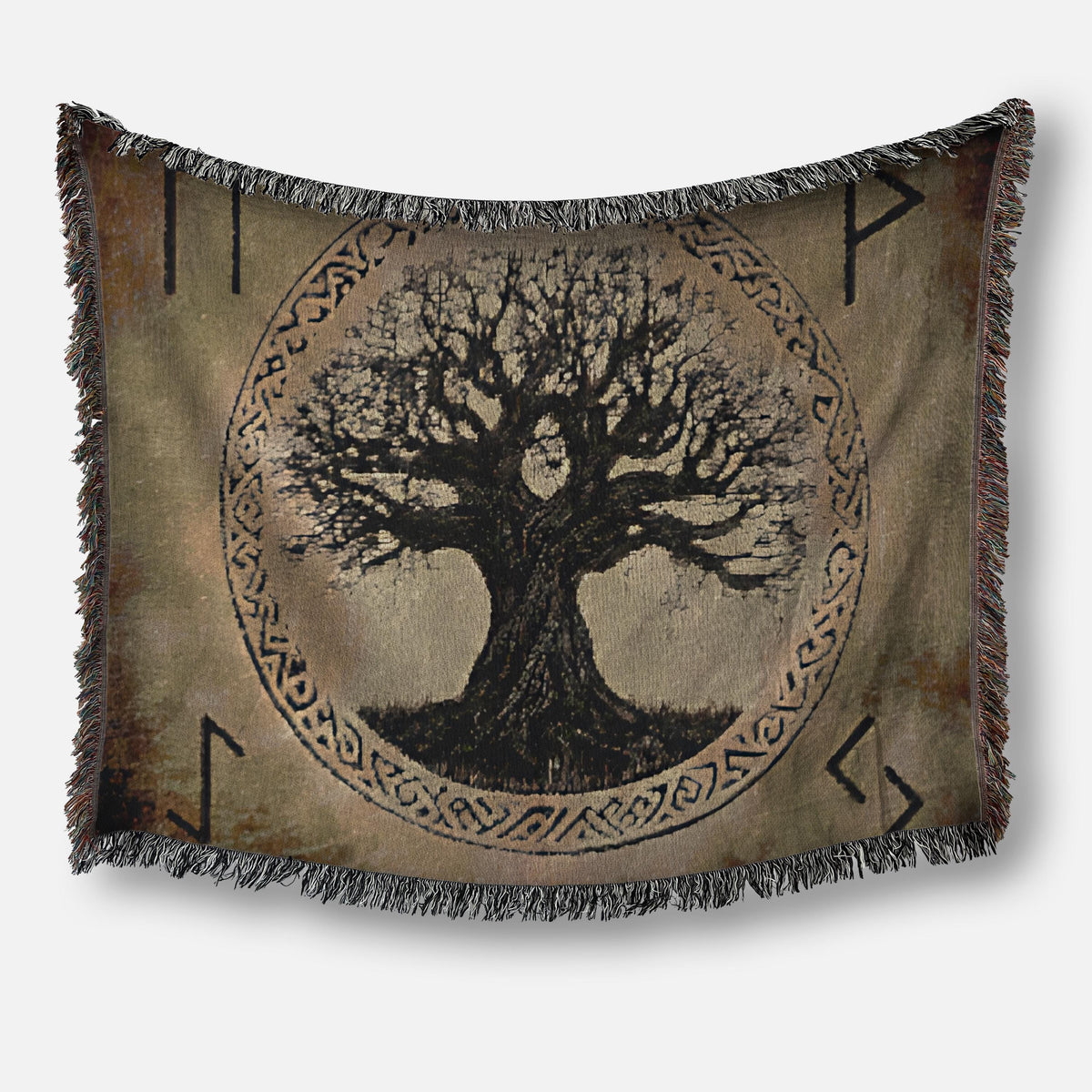 Viking Yggdrasil Tree of Life Rug - Yggdrasil Raven Rug – Green Tree of Life Carpet with Celtic