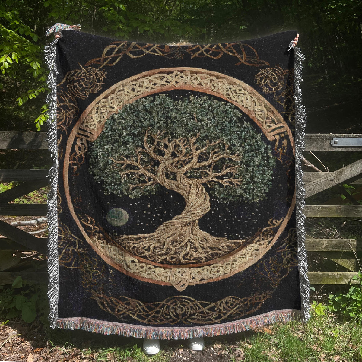Viking Blanket - Viking Nordic Dragon Woven Cotton Throw Blanket, Fringed Tapestry Decor