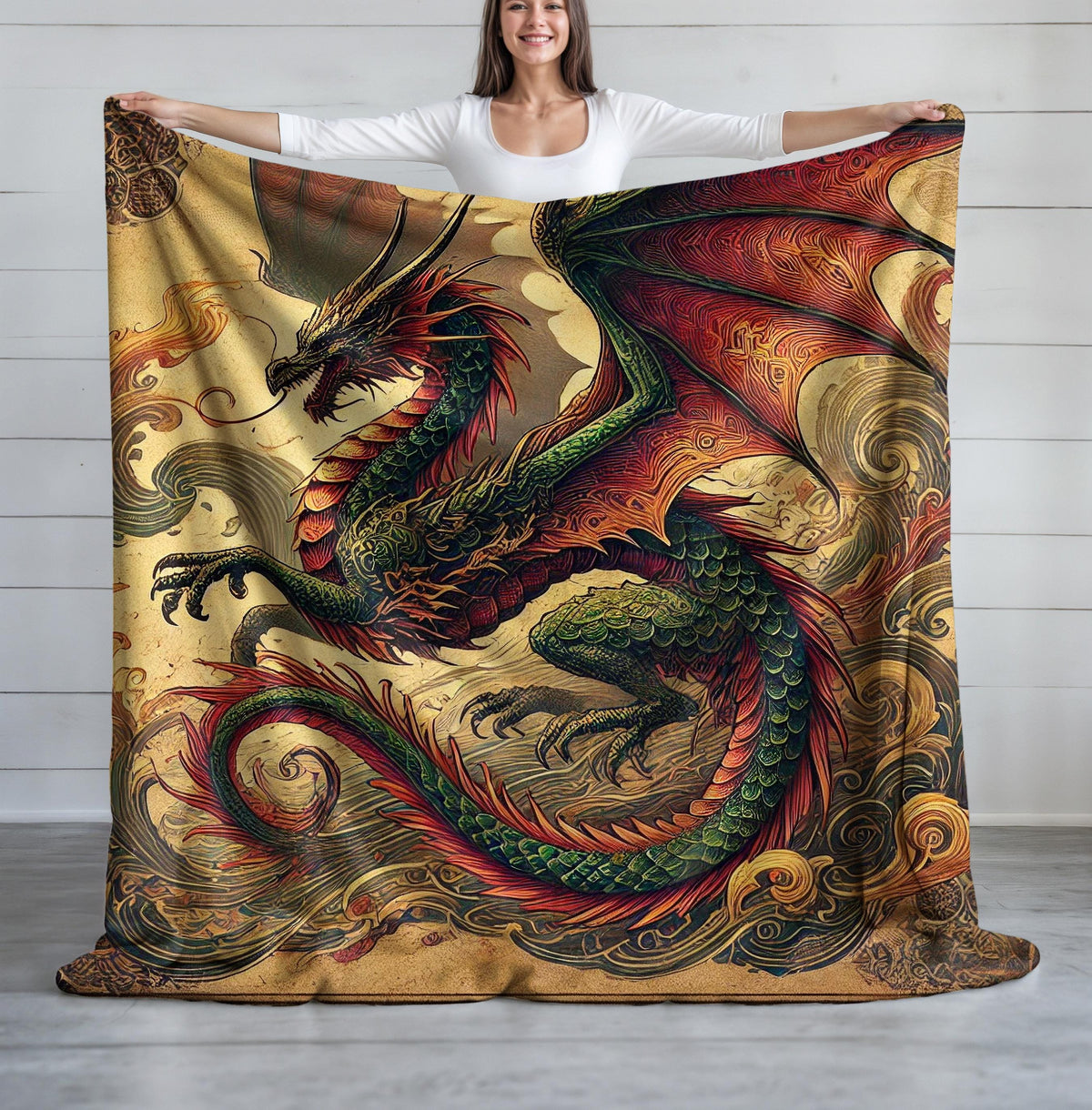 Viking Blanket - Scandinavian Aesthetic Viking Dragon Sherpa/Velvet Blanket - Unique Gift for