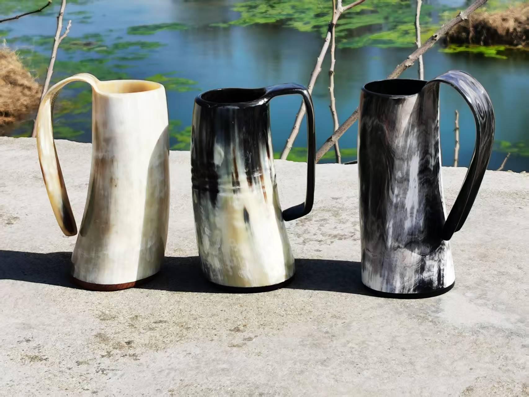 Viking Mug - Handmade Viking Horn Mug, Authentic Natural Ox Horn Tankard, 8 oz Drinking Mug for