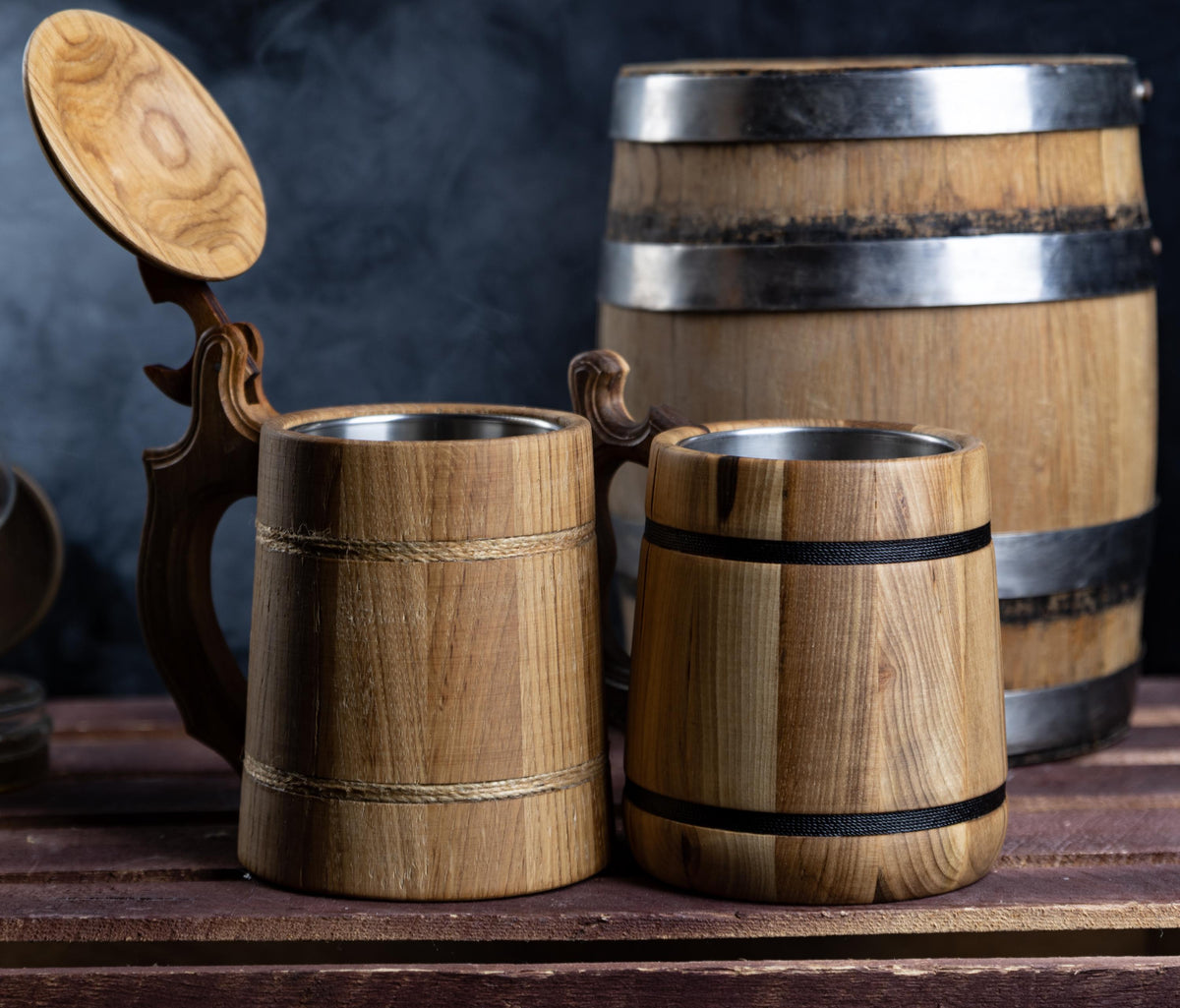 Viking Mug - Personalized Wooden Beer Mug: Custom Engraved Viking Tankard, Oak or Walnut