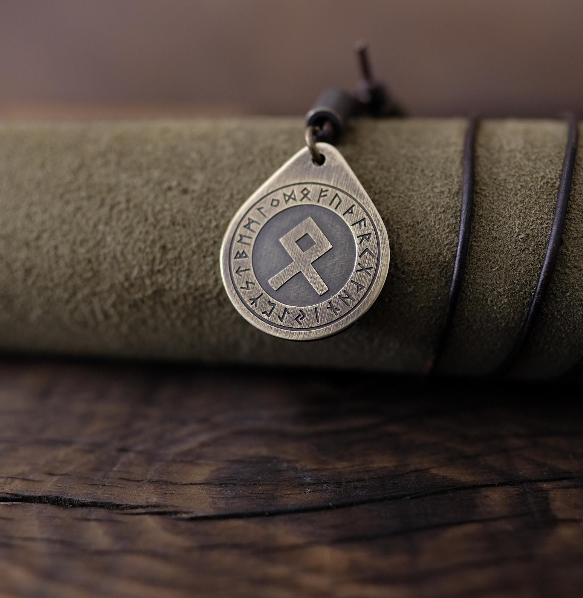 Viking Vegvisir Compass Necklace - Brass Vegvisir Pendant - Norse Viking Compass Necklace