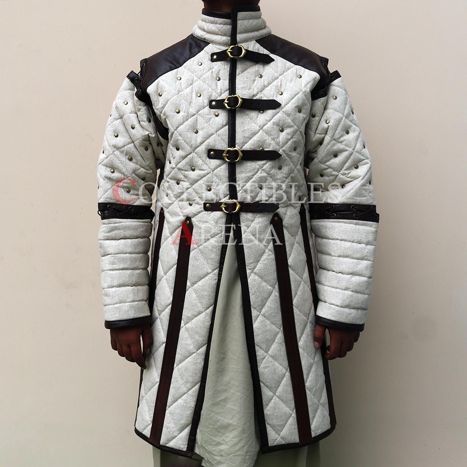 Viking Costume & LARP - Medieval Viking Gambeson with Leather Reinforcement for Ren Faire