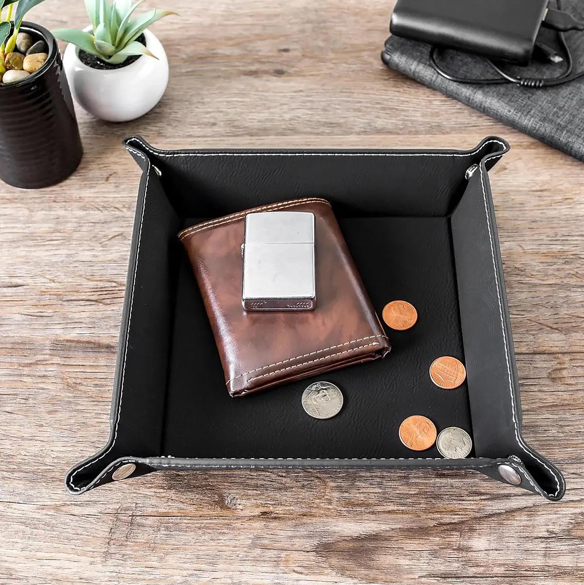 Viking Thor's Hammer Home Decor - Norse Valet Tray with Thor’s Hammer & Ravens, Viking Leather