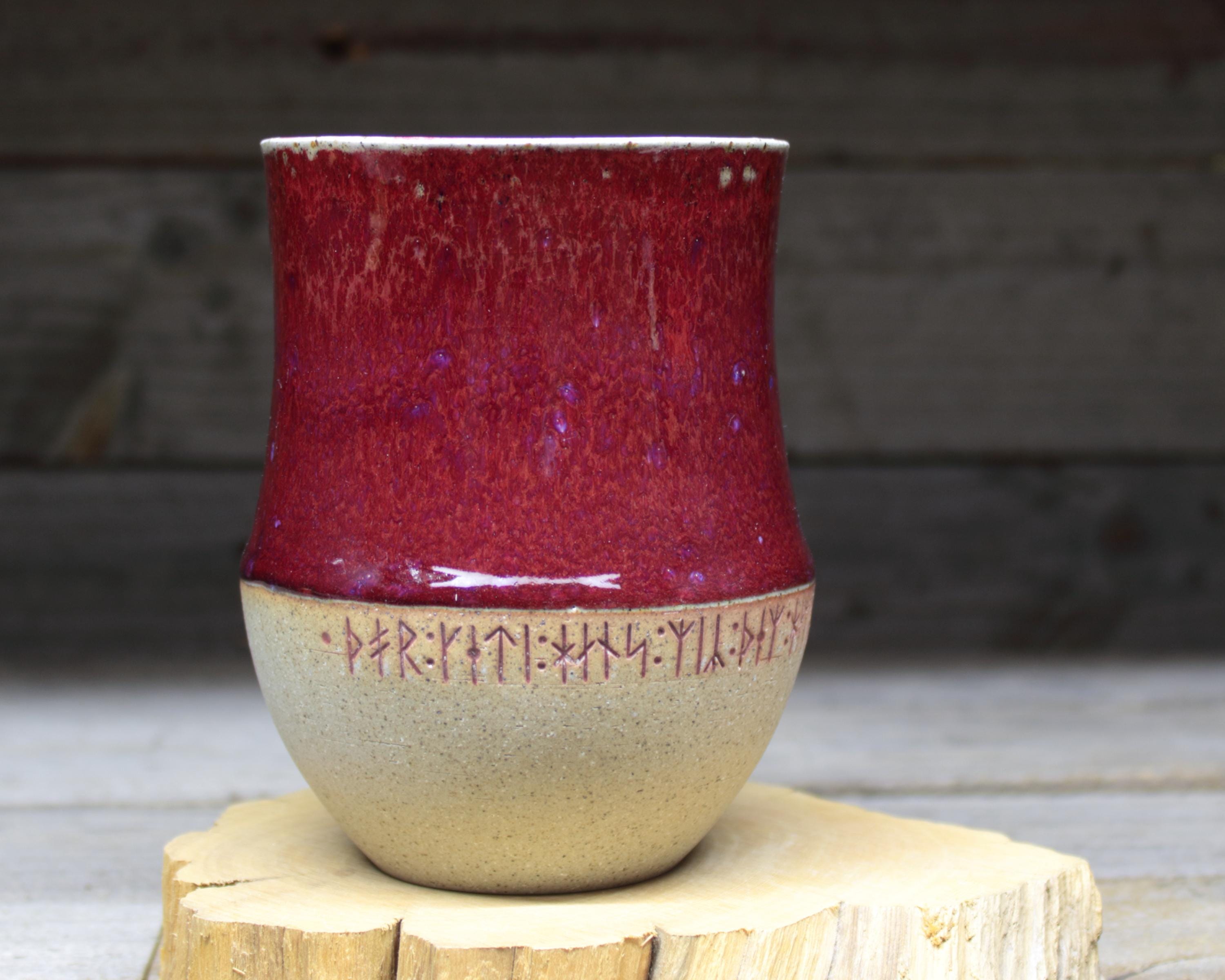 Viking Mug - Handmade Viking mug with runic inscriptions about the Norse gods, Norwegian style