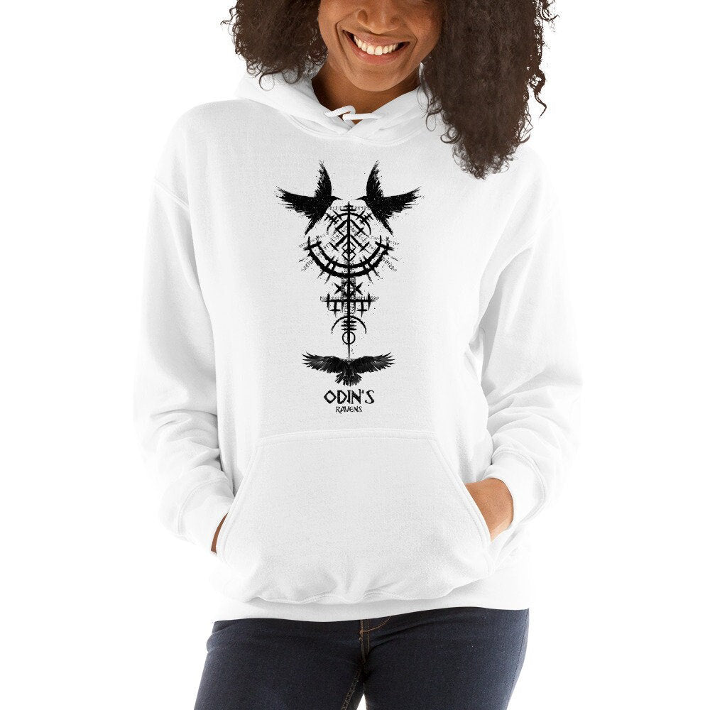 Viking Odin Hoodie - Viking Raven Vegvisir Hoodie, Norse Celtic Knotwork All Over Print Pullover
