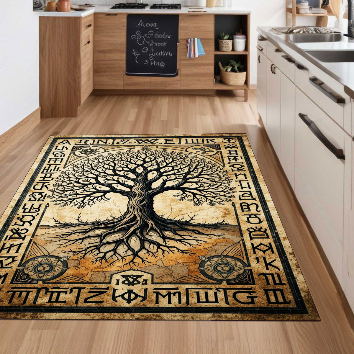 Viking Yggdrasil Tree of Life Rug - Yggdrasil Tree of Life Rug, Nordic Mythology Rug, Viking Runes