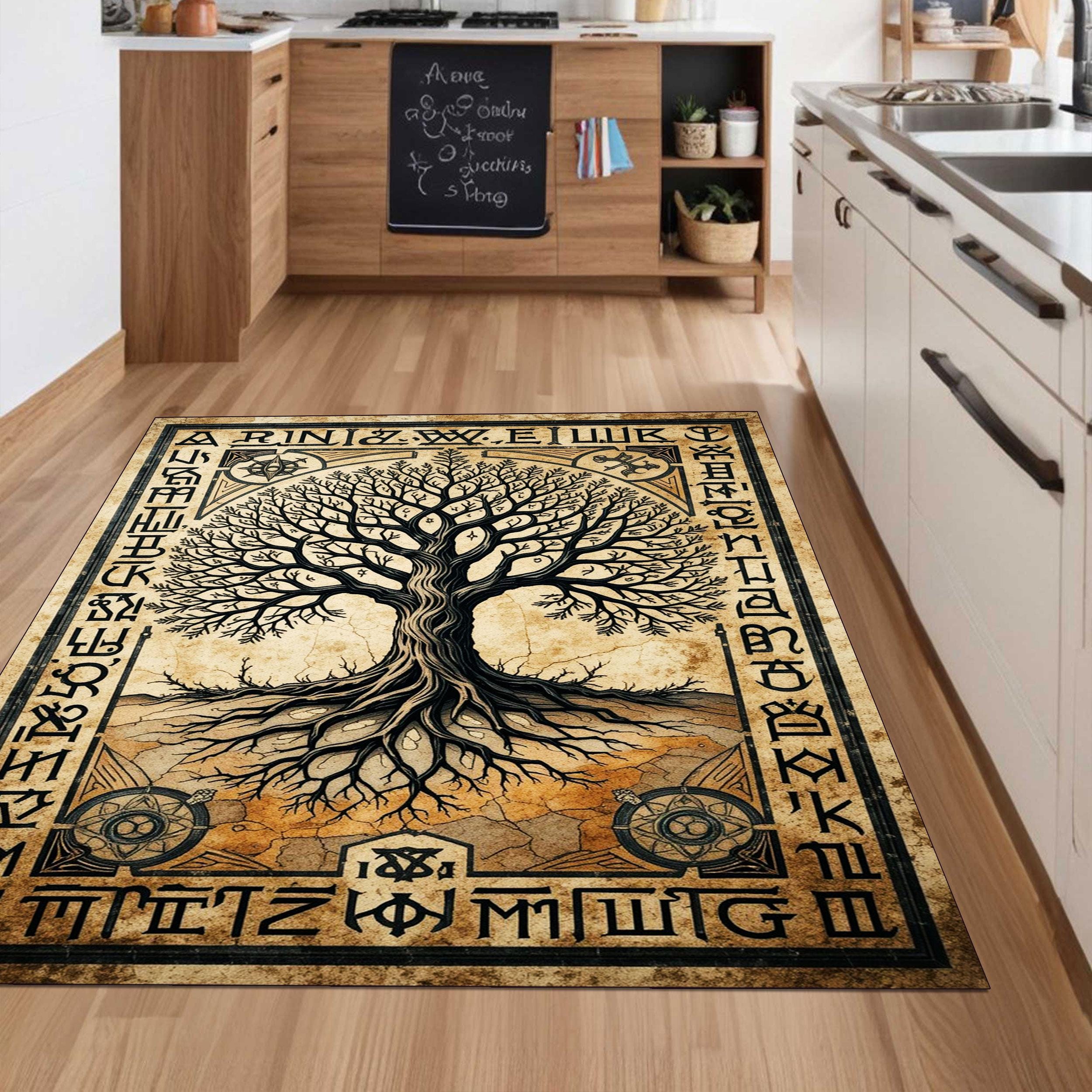 Viking Yggdrasil Tree of Life Rug - Yggdrasil Tree of Life Rug, Nordic Mythology Rug, Viking Runes