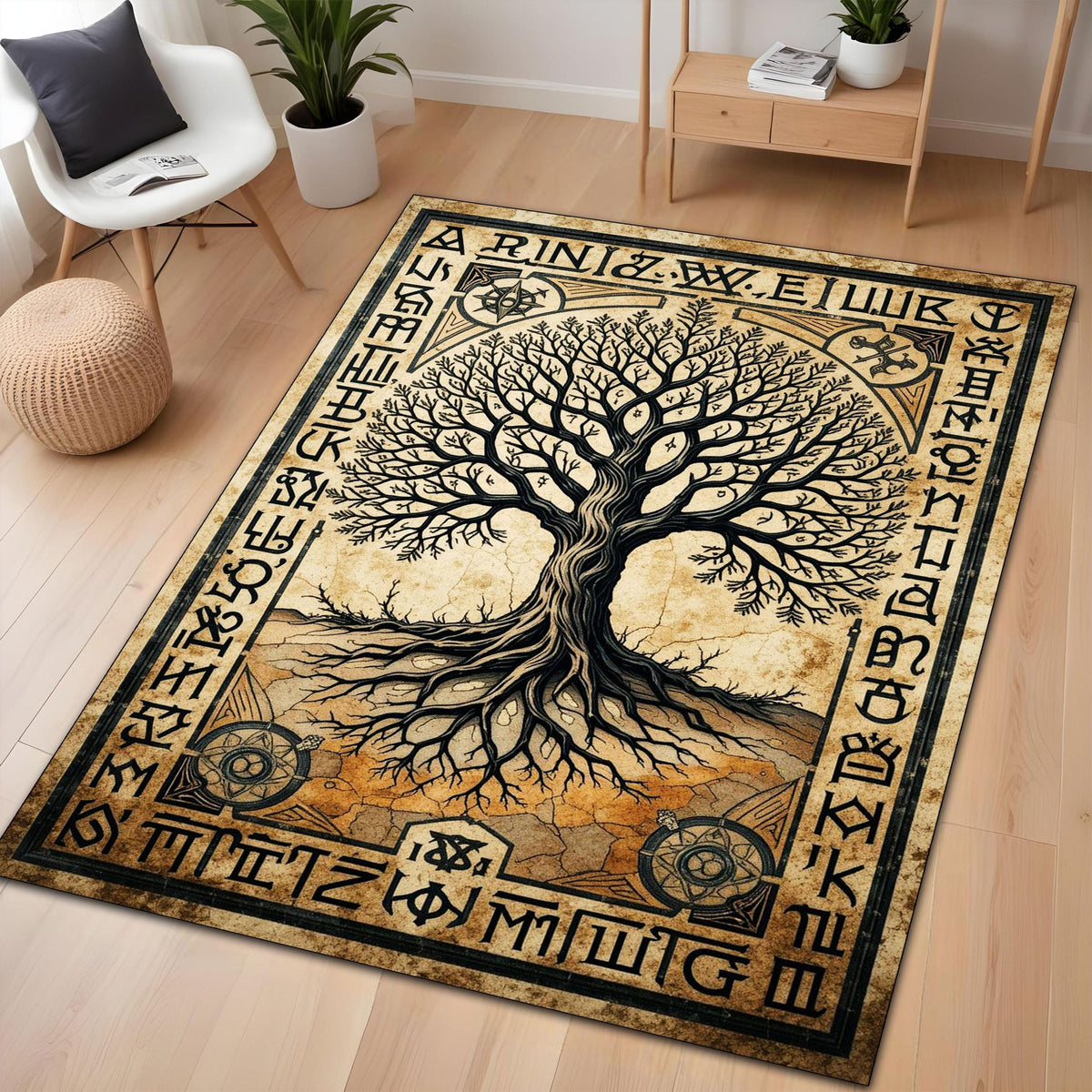 Viking Yggdrasil Tree of Life Rug - Yggdrasil Tree of Life Rug, Nordic Mythology Rug, Viking Runes