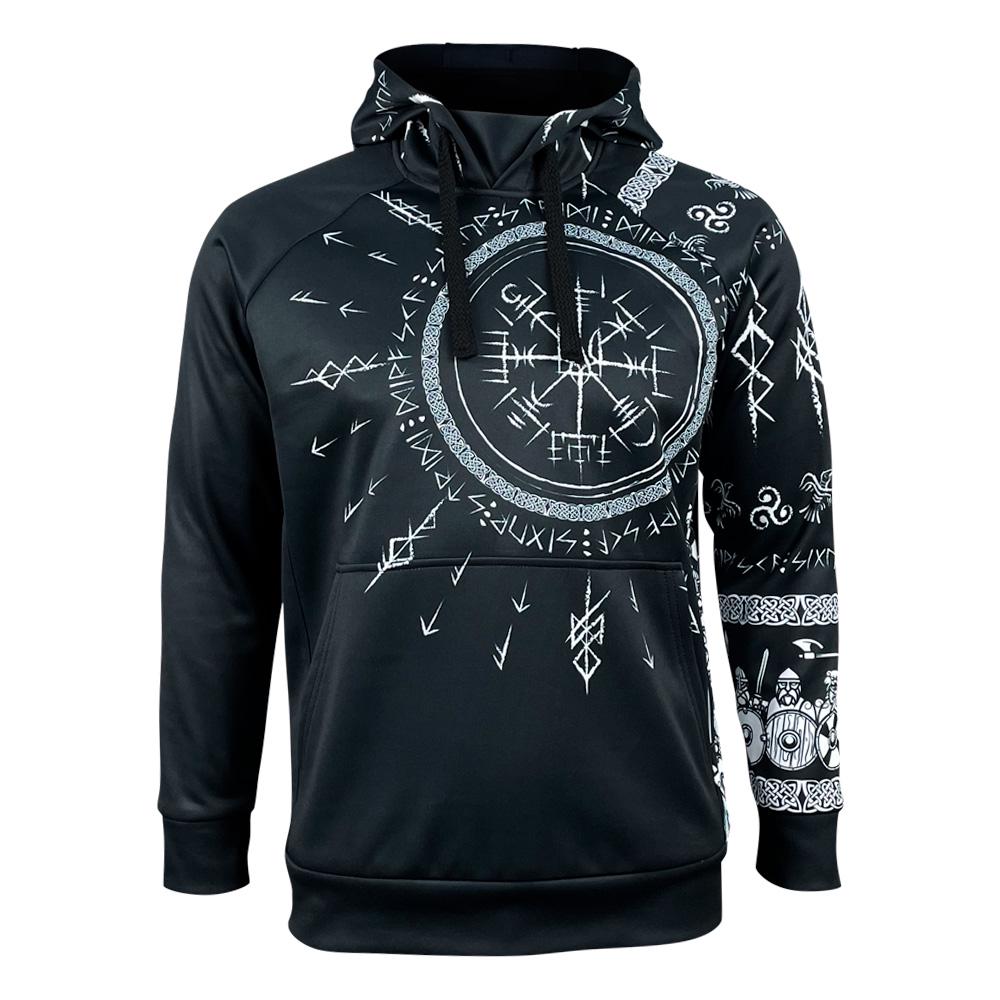 Viking Vegvisir Compass Hoodie - Runic Vegvisir Trident Hoodie - Norse Mythology, CoolMax Lined