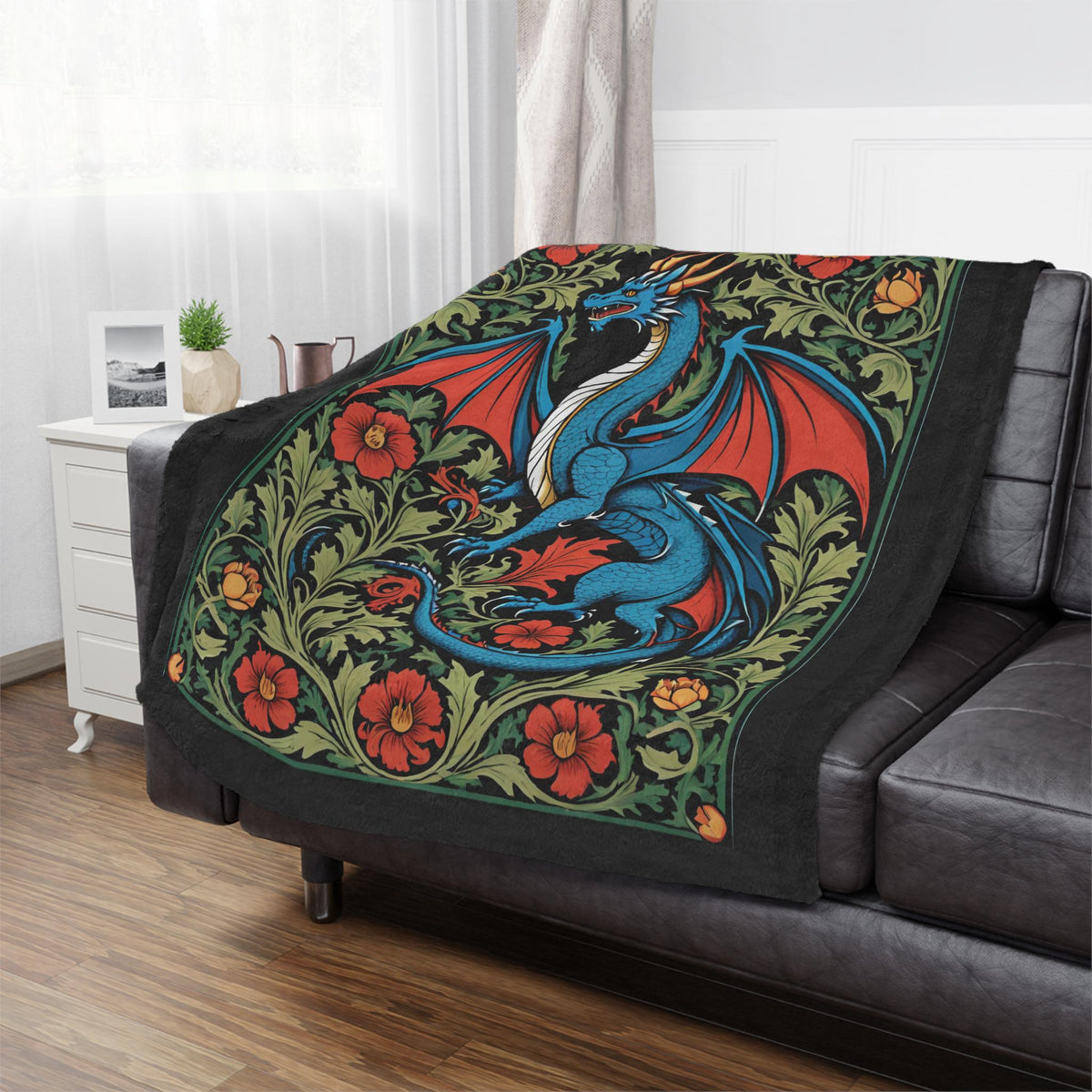 Viking Blanket - Scandinavian Aesthetic Viking Dragon Sherpa/Velvet Blanket - Unique Gift for