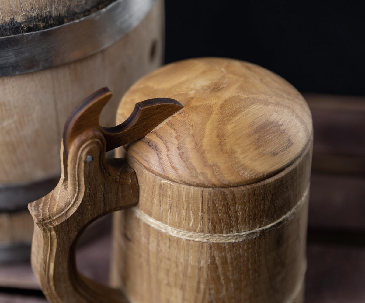 Viking Mug - Personalized Wooden Beer Mug: Custom Engraved Viking Tankard, Oak or Walnut