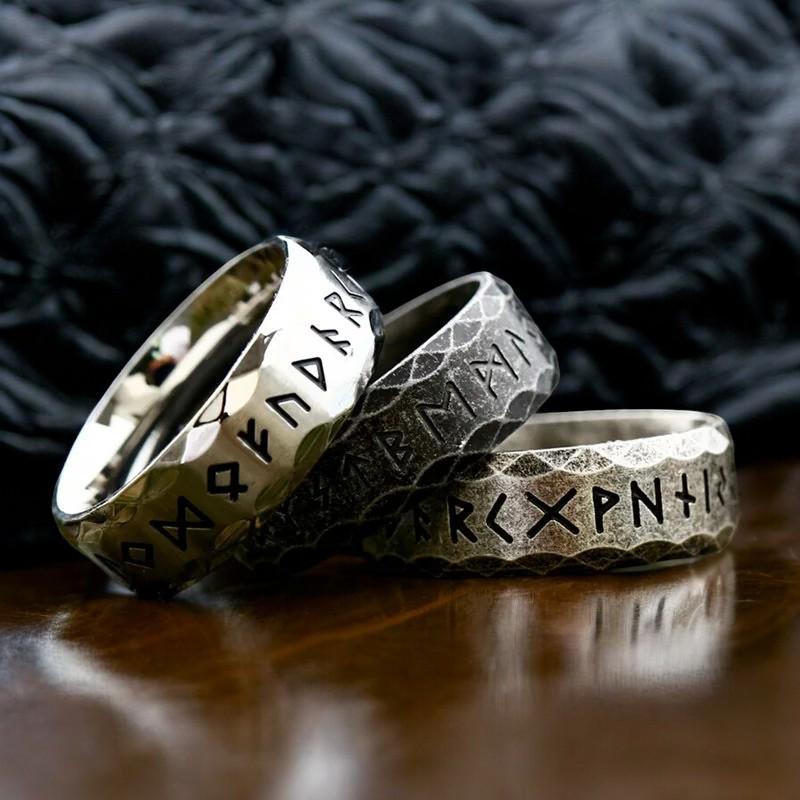 Viking Rune Ring - Ancient Viking Ring For Men - Nordic Runes Ring, Black Viking Norse Ring
