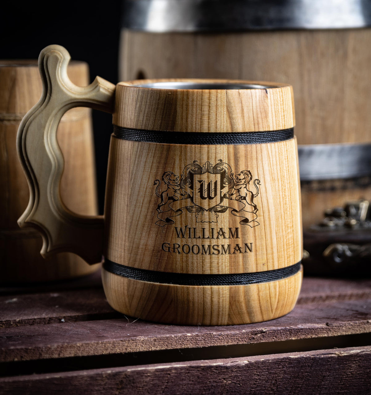 Viking Mug - Personalized Wooden Beer Mug: Custom Engraved Viking Tankard, Oak or Walnut