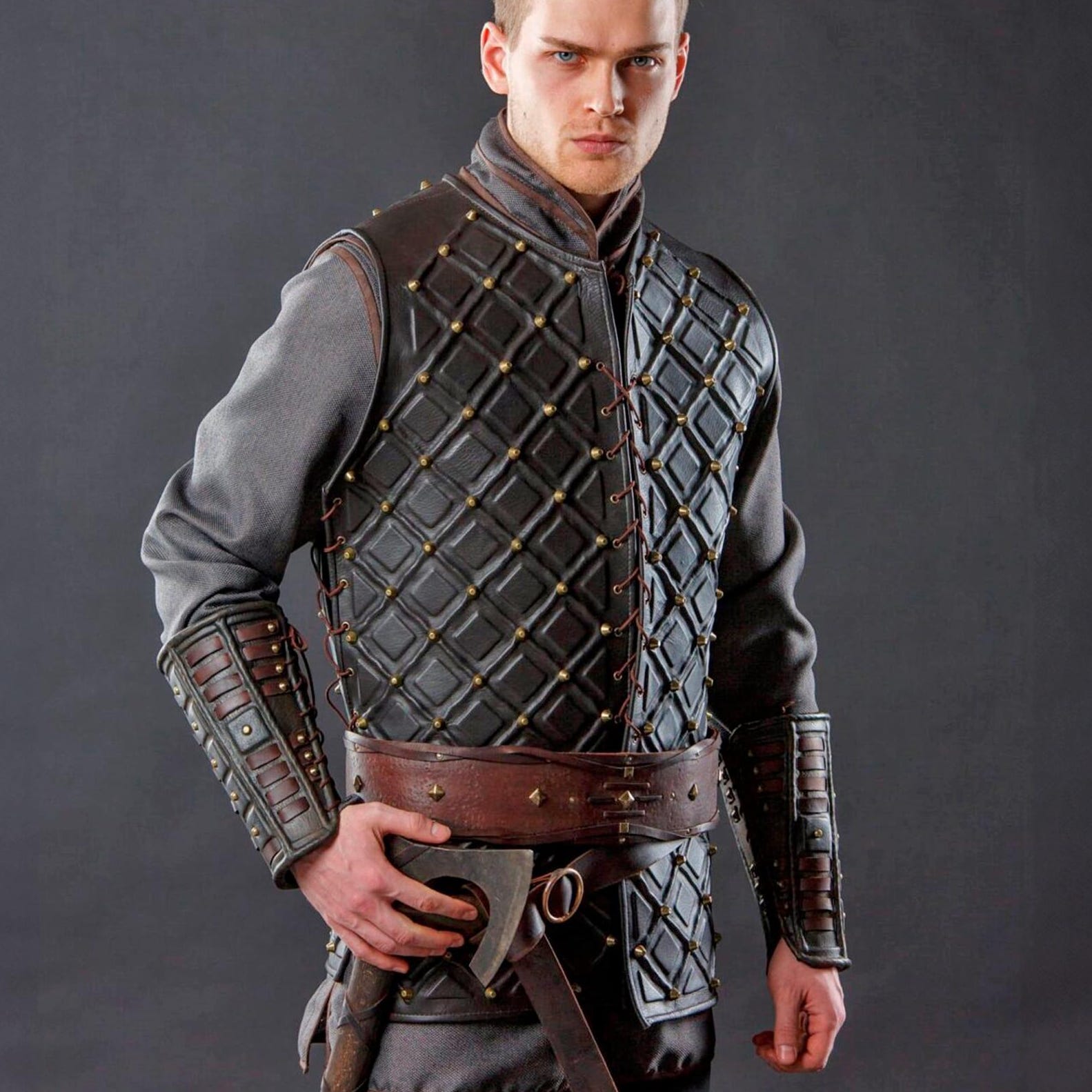 Viking Jacket - Inspired Jacket Viking Warrior Leather Coat with Faux Fur Hood Norse Mythology