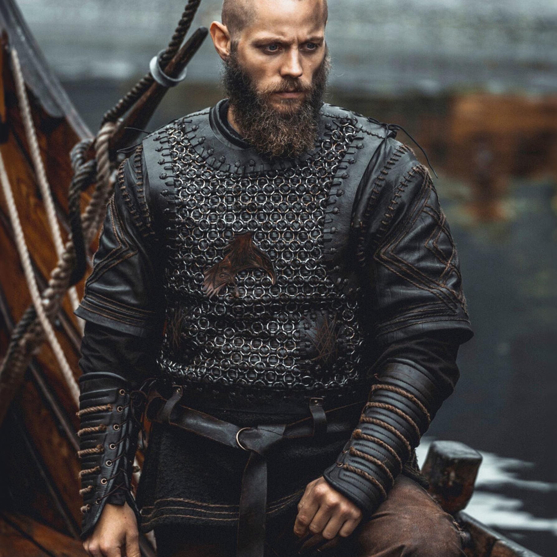Viking Jacket - Inspired Jacket Viking Warrior Leather Coat with Faux Fur Hood Norse Mythology
