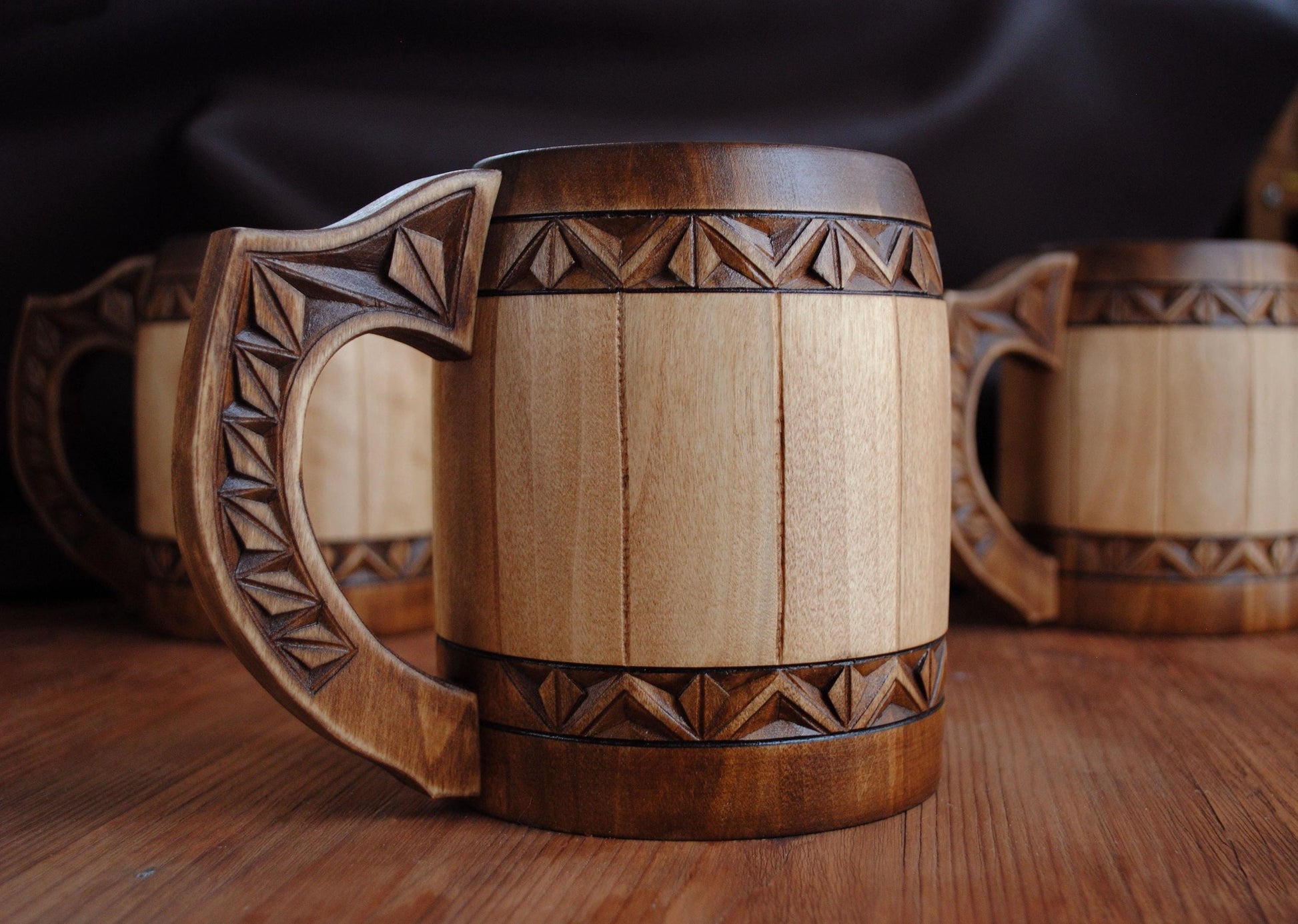 Viking Mug - Personalized Viking Tankard, Wooden Beer Mug, Celtic Knots, Engraved groomsman Cup