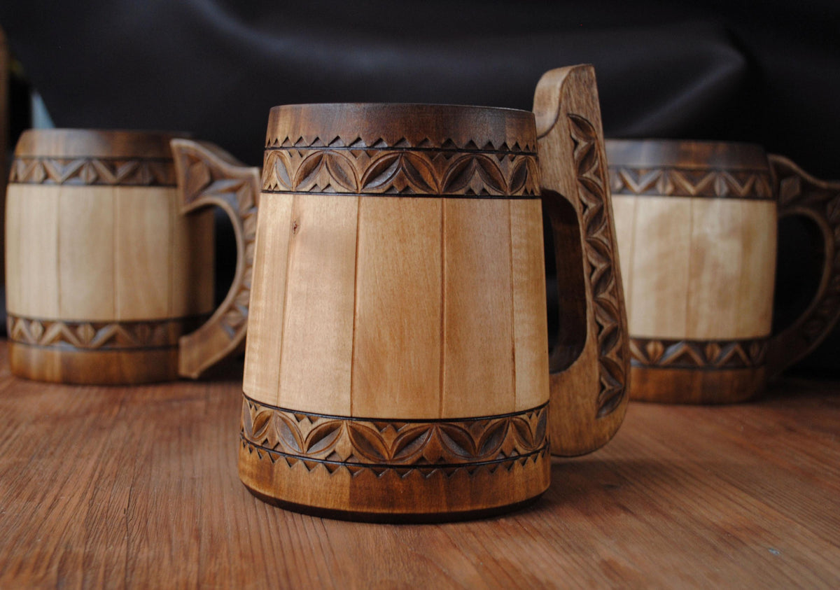 Viking Mug - Personalized Viking Tankard, Wooden Beer Mug, Celtic Knots, Engraved groomsman Cup