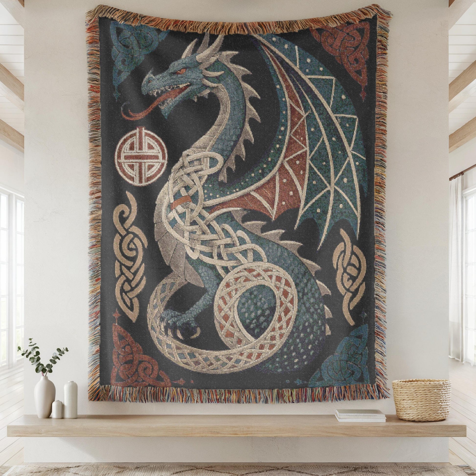 Viking Blanket - Epic Viking Warrior 100% Cotton Woven Blanket, Norse Mythology Home Decor Throw