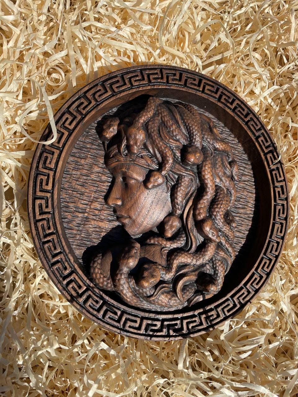 Viking Valknut Home Decor - Hand-Carved Wooden Ouroboros with Valknut, Viking Dragon Wall Decor