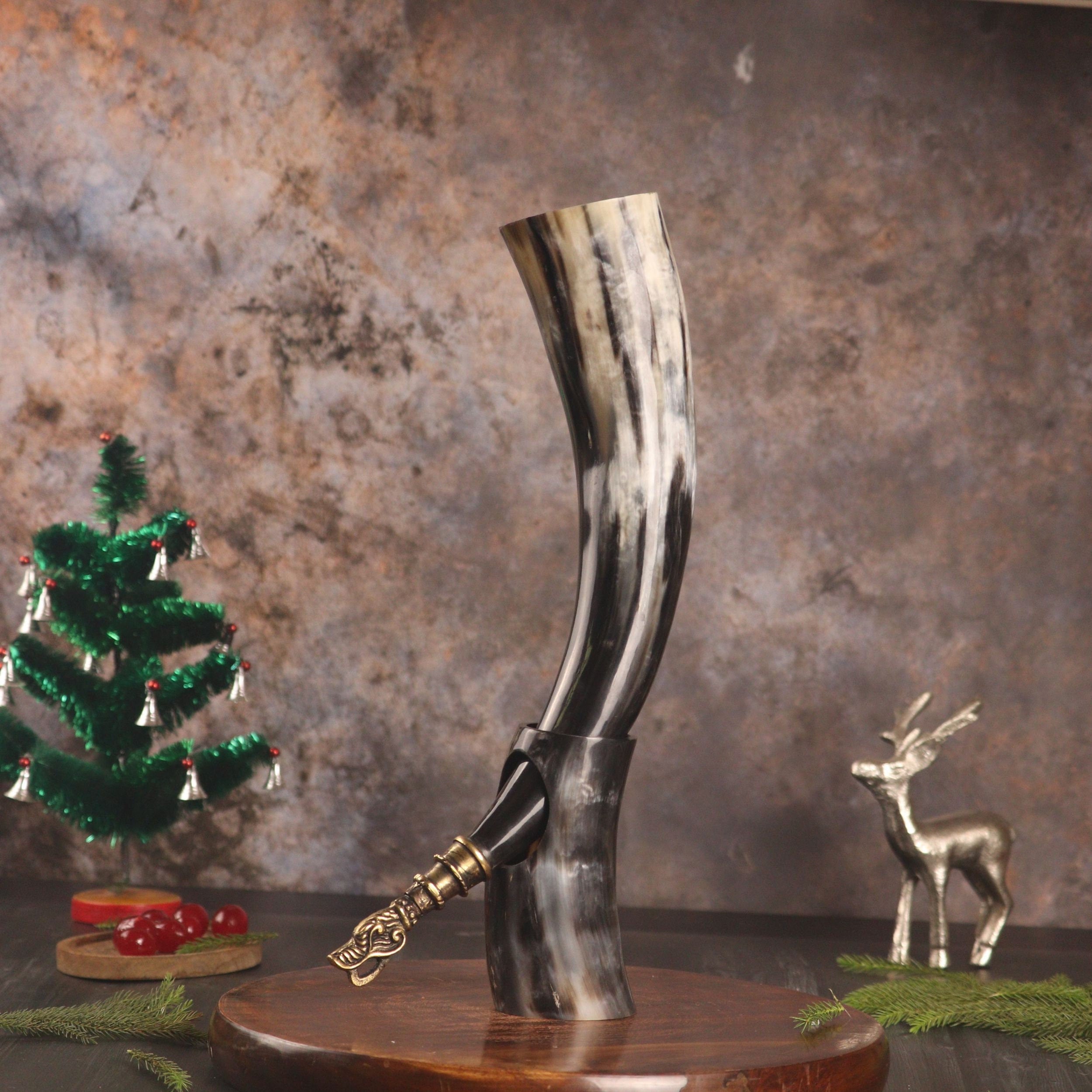 Viking Mug - Viking Drinking Horn Jormungandr Engraved, Handmade Bovine Horn Mug, Norse Mead Horn