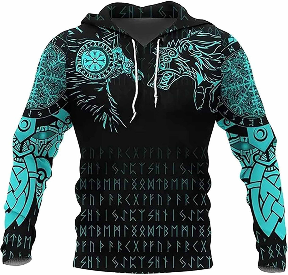 Viking Wolf Hoodie - Viking Wolf Raven Hoodie Sweatshirt T-Shirt, Norse Rune Nordic Mythology