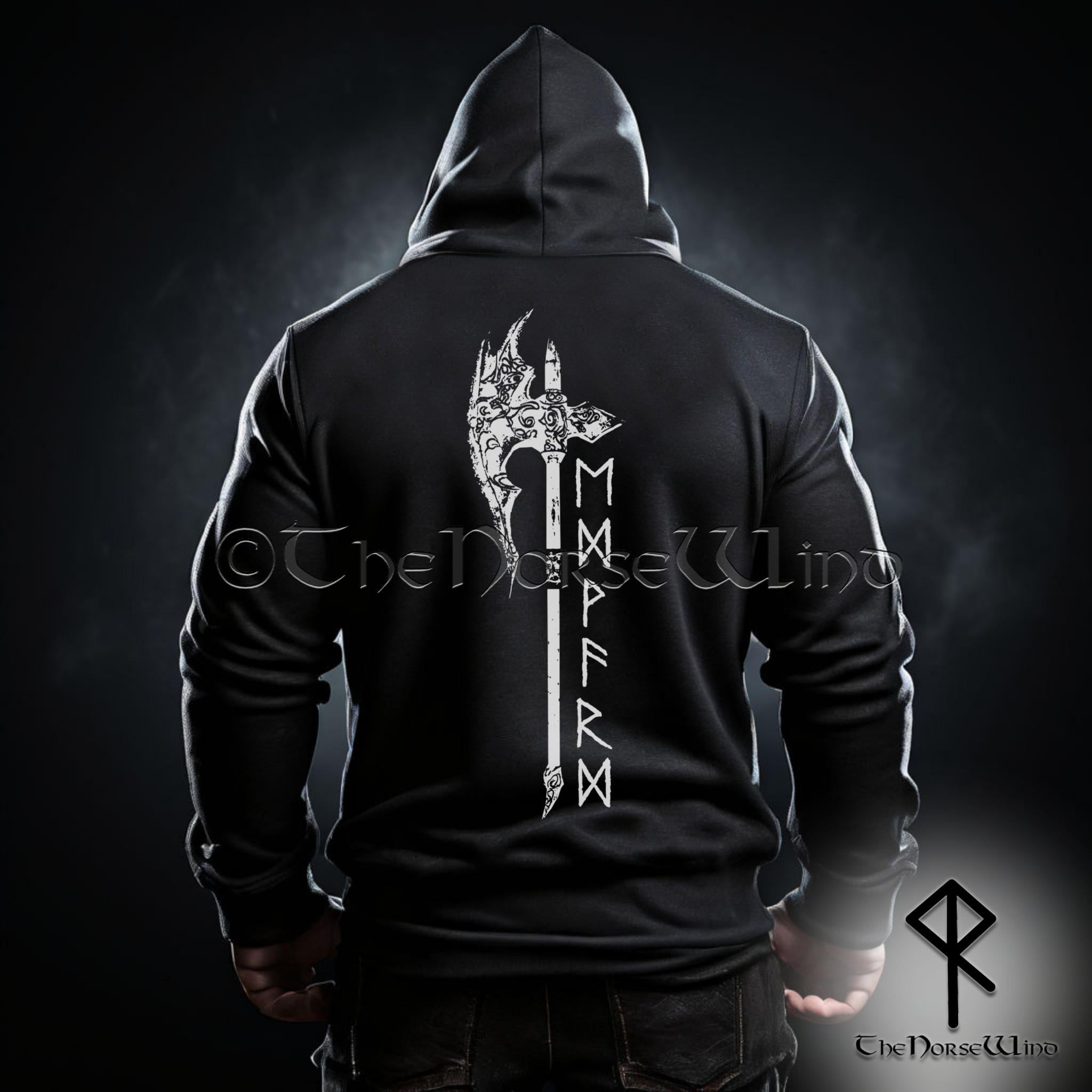 Viking Odin Hoodie - Viking Norse Mythology Hoodie, Vegvisir Compass Dragon Odin Art, Nordic Runes