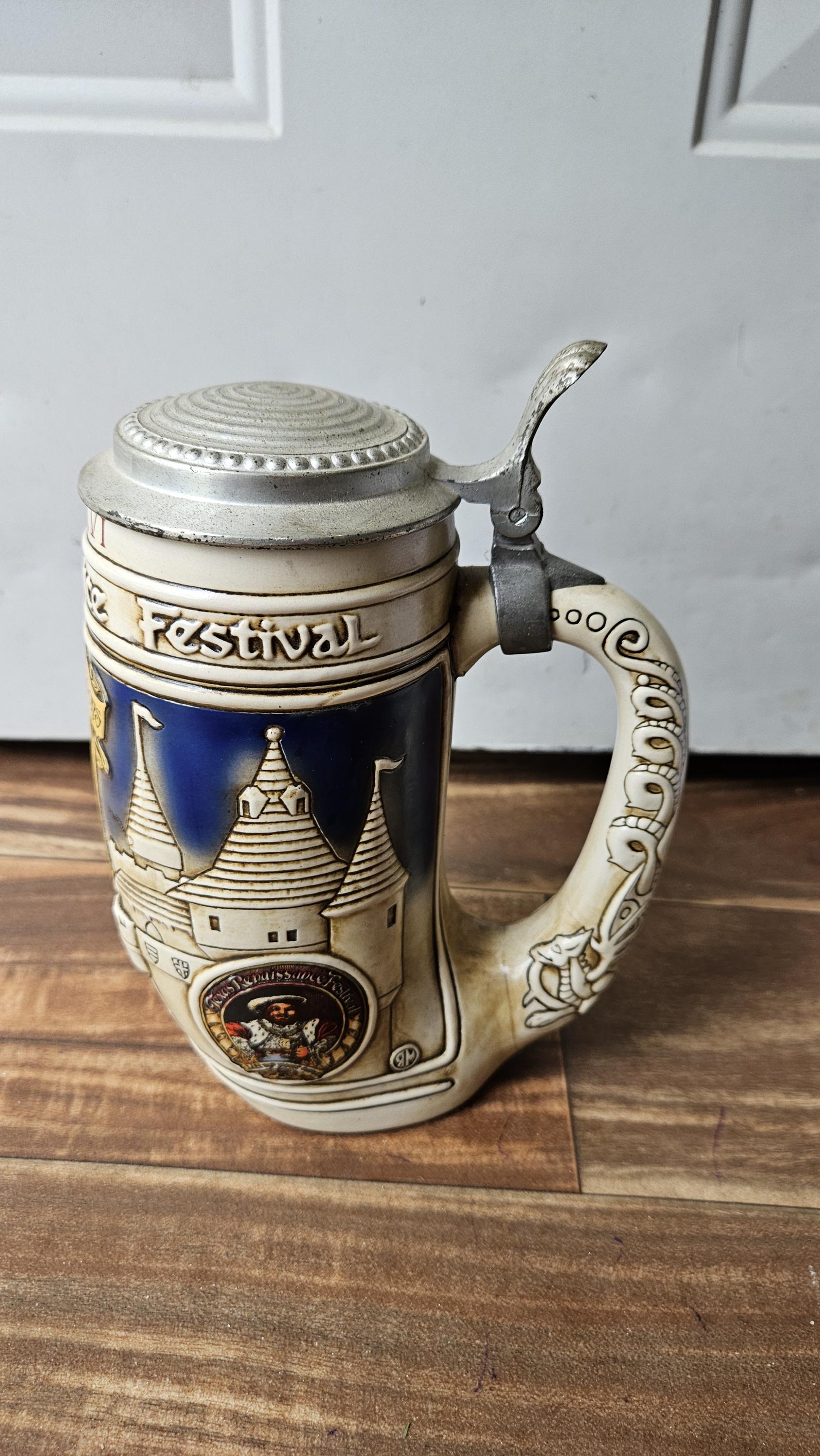 Viking Mug - Vintage Medieval Fantasy Ceramic Beer Stein Wizard Lid Viking Warrior Christmas Gift