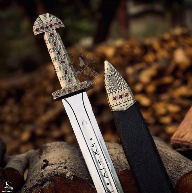 Viking Weapon Replica - Hand Forged Northmen Damascus Sword Replica, Authentic Viking Inspired